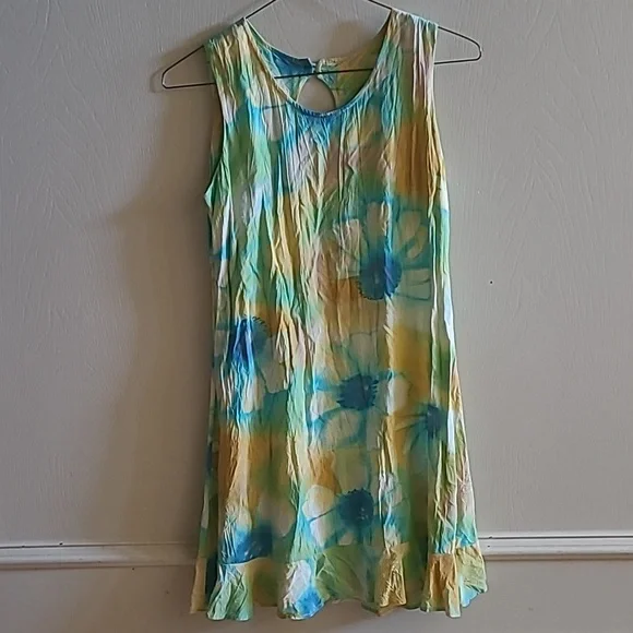 Vintage Jams World Ivory Flower Sleeveless Top/Mini Dress? Sz M, Made in Hawaii - Picture 1 of 5